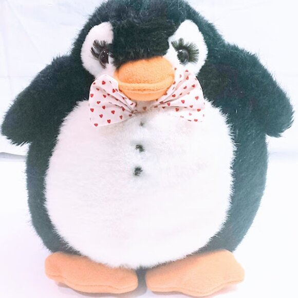 Russ Berrie Fairbanks Plush Penguin Stuffed Animal 7" Tall Heart Bow Tie Plush - Picture 3 of 11